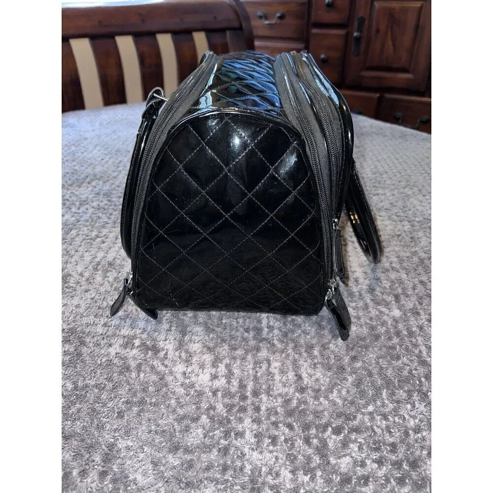 CABOODLES Black Patent Leather Carry On Makeup Bag Top Handles